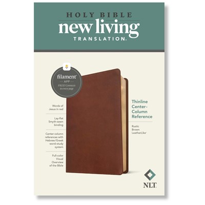 NLT Thinline Center-Column Reference Bible, Filament Enabled, LeatherLike, Rustic Brown, Red Letter