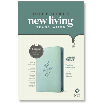 NLT Large Print Thinline Reference Zipper Bible, Filament Enabled, LeatherLike, Baby Blue Blossoms, Red Letter