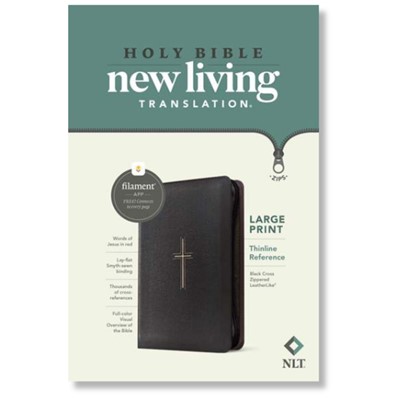 NLT Large Print Thinline Reference Zipper Bible, Filament Enabled, LeatherLike, Black Cross, Red Letter