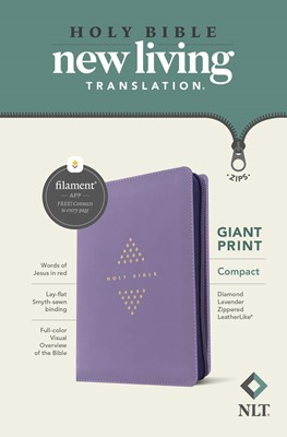 NLT Compact Giant Print Zipper Bible, Filament Enabled, Diamond Lavender, Red Letter, LeatherLike