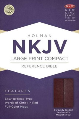 NKJV Large Print Compact Reference Bible Burg Bnd Flap (Bonded Leather)