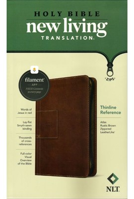 NLT Thinline Reference Zipper Bible Filament-Enabled - Atlas Rustic Brown, Leather-Like