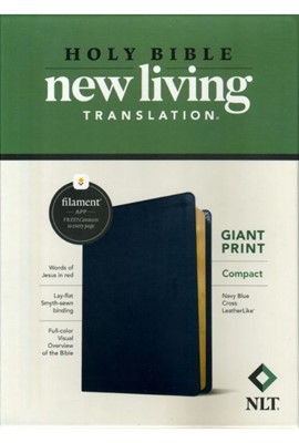 NLT Compact Giant Print Bible Filament-Enabled - Navy Blue Cross, Leather-Like