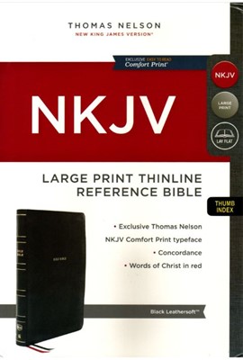 NKJV Large Print Thinline Reference Bible - Black Leathersoft, Thumb Index