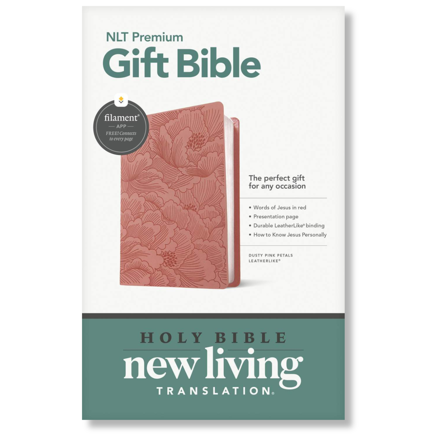 Premium Gift Bible NLT, Filament Enabled, LeatherLike, Dusty Pink Petals, Red Letter