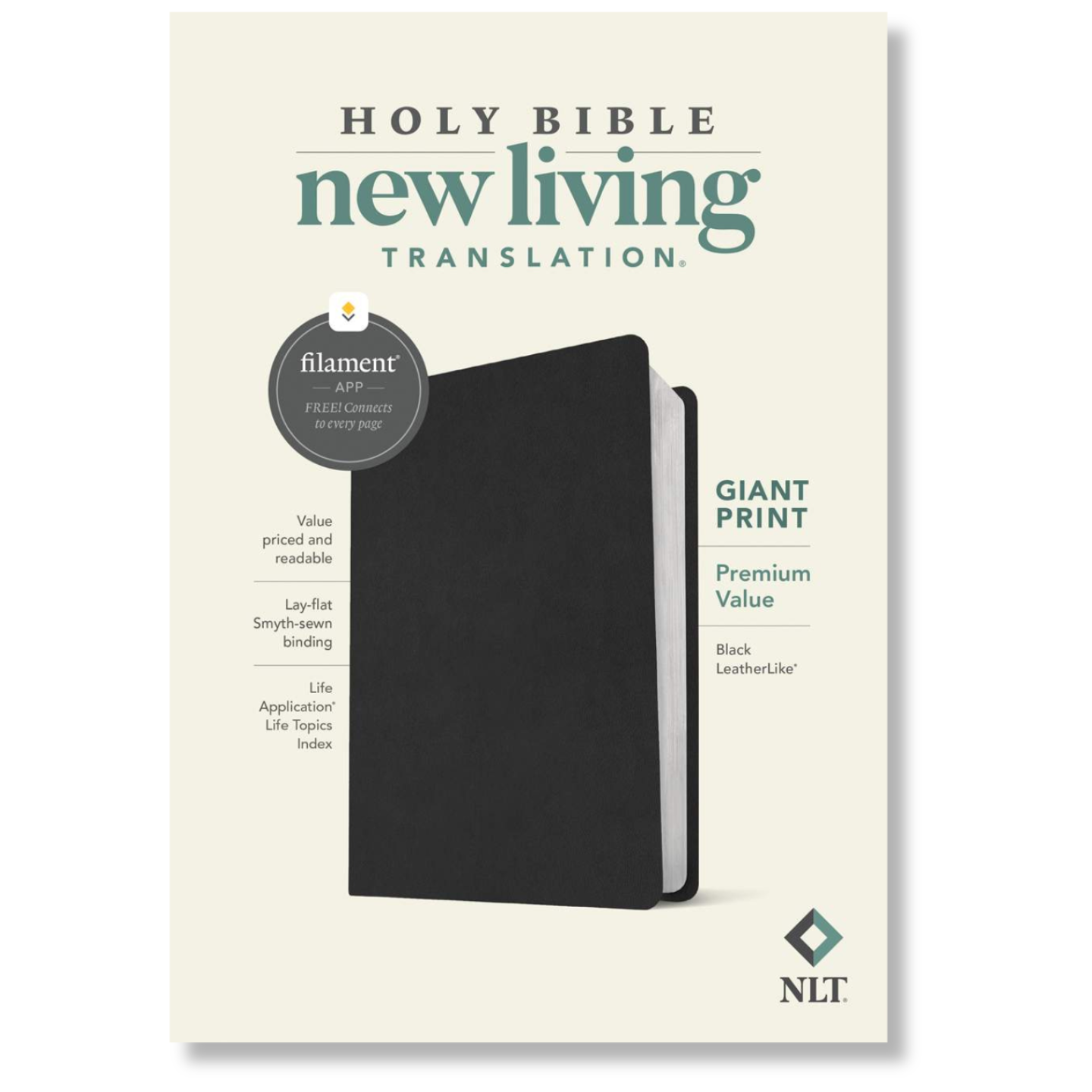 NLT Giant Print Premium Value Bible, Filament Enabled, LeatherLike, Black