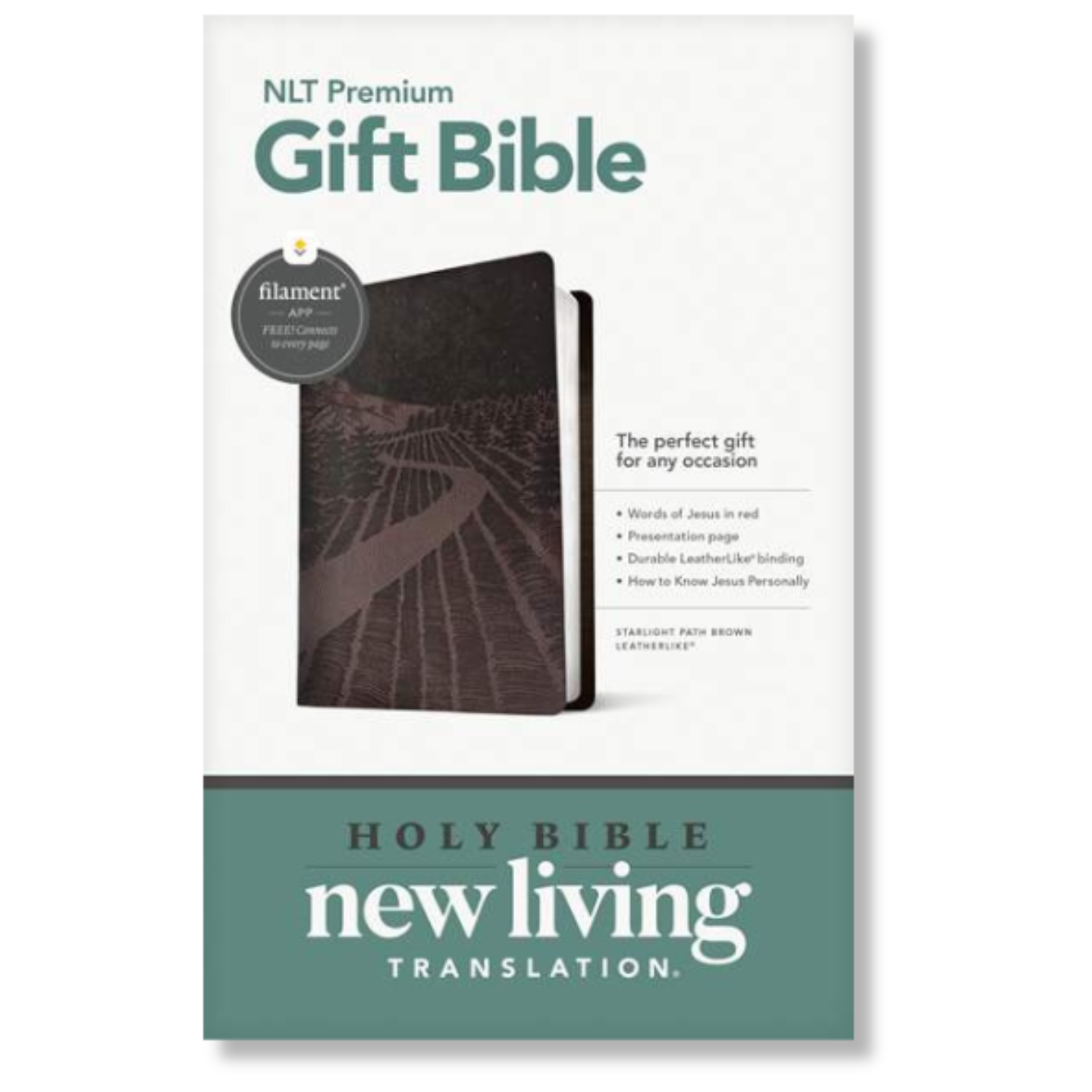 Premium Gift Bible NLT, Filament Enabled, LeatherLike, Starlight Path Brown, Red Letter