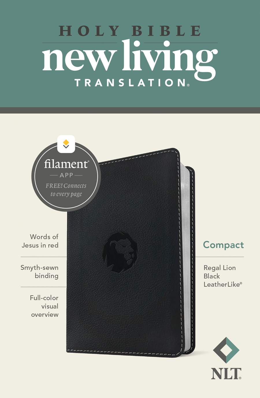NLT Compact Bible, Filament Enabled, LeatherLike, Regal Lion Black