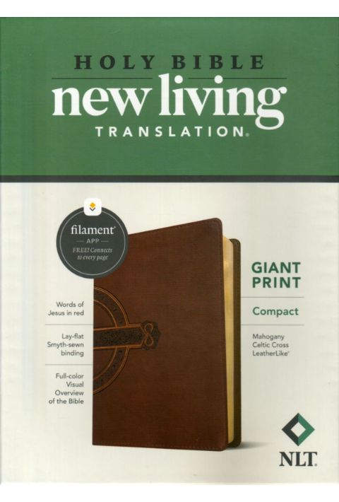 NLT Compact Giant Print Bible Filament-Enabled - Mahogany Celtic Cross, Leather-Like