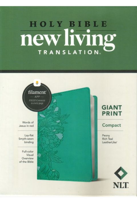 NLT Compact Giant Print Bible Filament-Enabled - Peony Rich Teal, Leather-Like